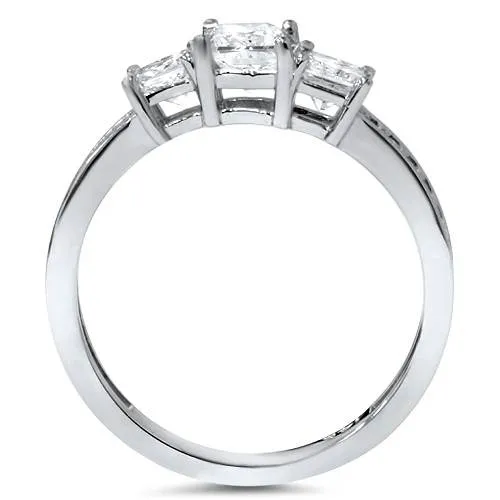 1 3/4ct Three Stone Princess Cut Diamond Engagement Ring 14K White Gold