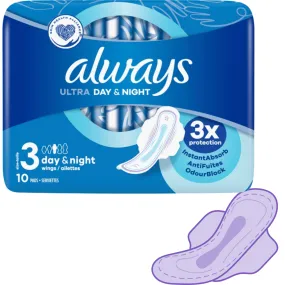10. Always Ultra Jour & Nuit 10 Serviettes Hygiéniques Taille 3