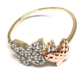 10k Solid Gold Tri-Color CZ Butterfly Ring (FC 54)