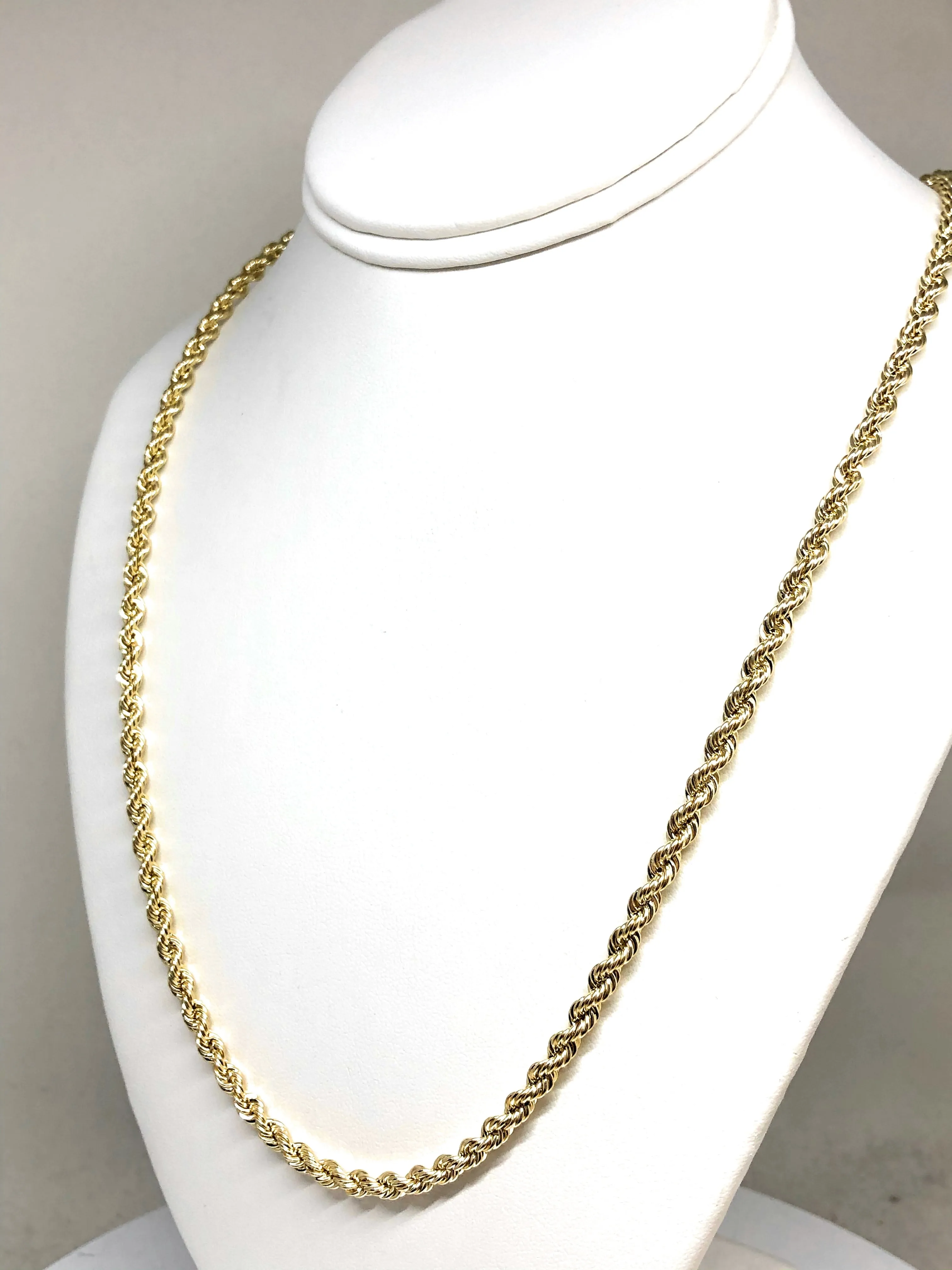 10k Solid Gold Yellow Rope Chain 26-30 inches 4.2mm (Semi-Hollow Style)