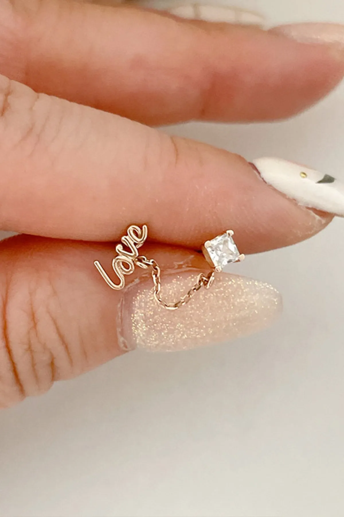 14K 18K Solid Gold Love Letter Chain Cartilage Helix Inner Conch  Barbell Piercing Earring Stud