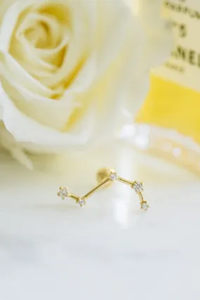 14k Gold Jewelry Minimalist Zigzag Shape Constellation Cz Barbell Barbells Ears Stud Piercing