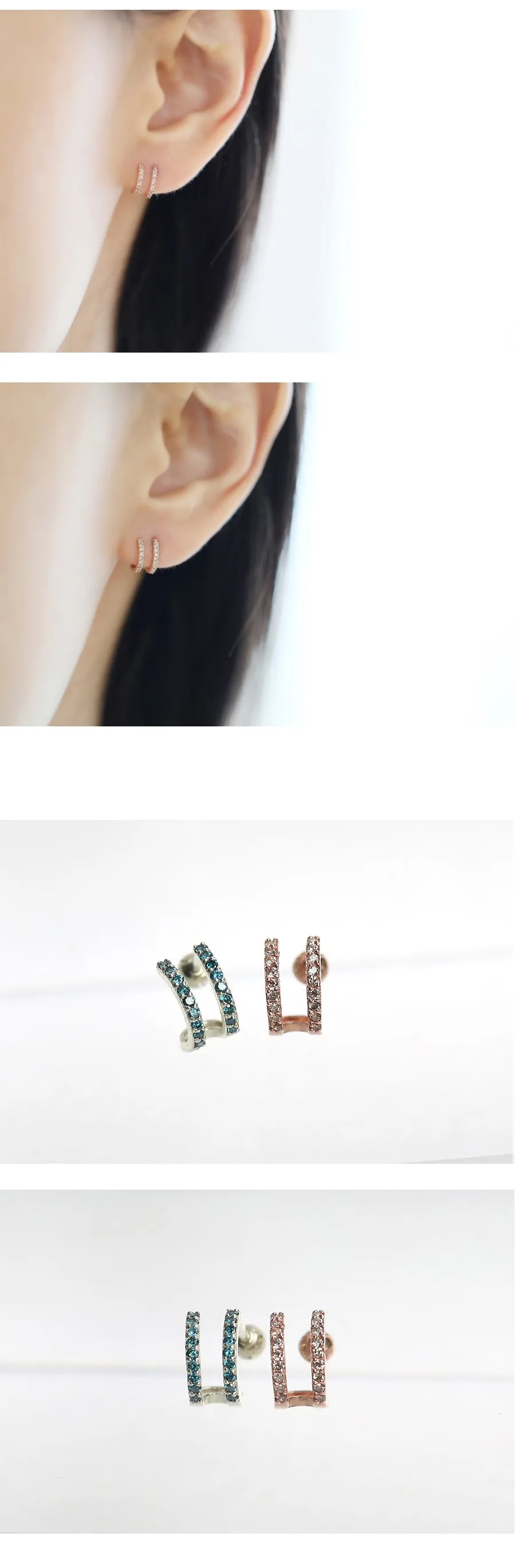 14K Solid Gold Hoop Natural Diamond Helix Tragus Cartilage Conch Barbell Piercing Earring Stud Right