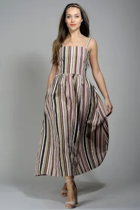 Abito rigato rosa-marrone spallina