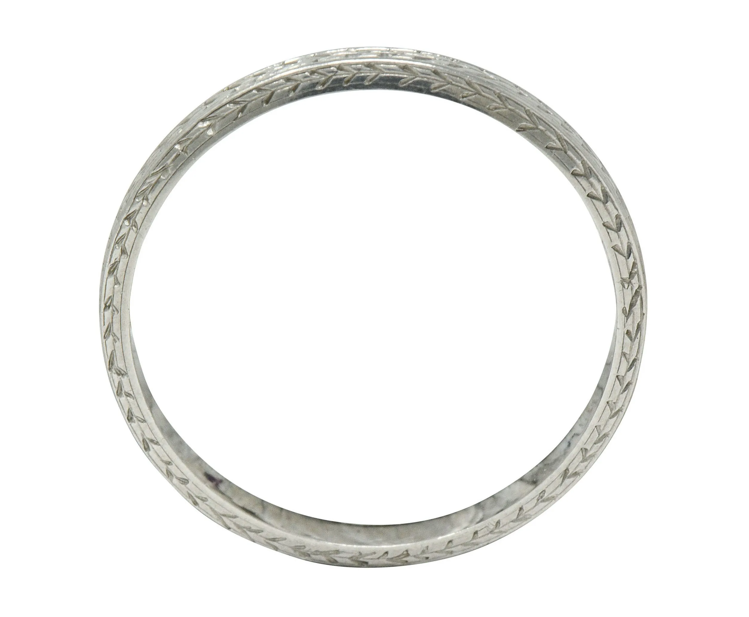 Art Deco 18 Karat White Gold Engraved Wheat Band Ring