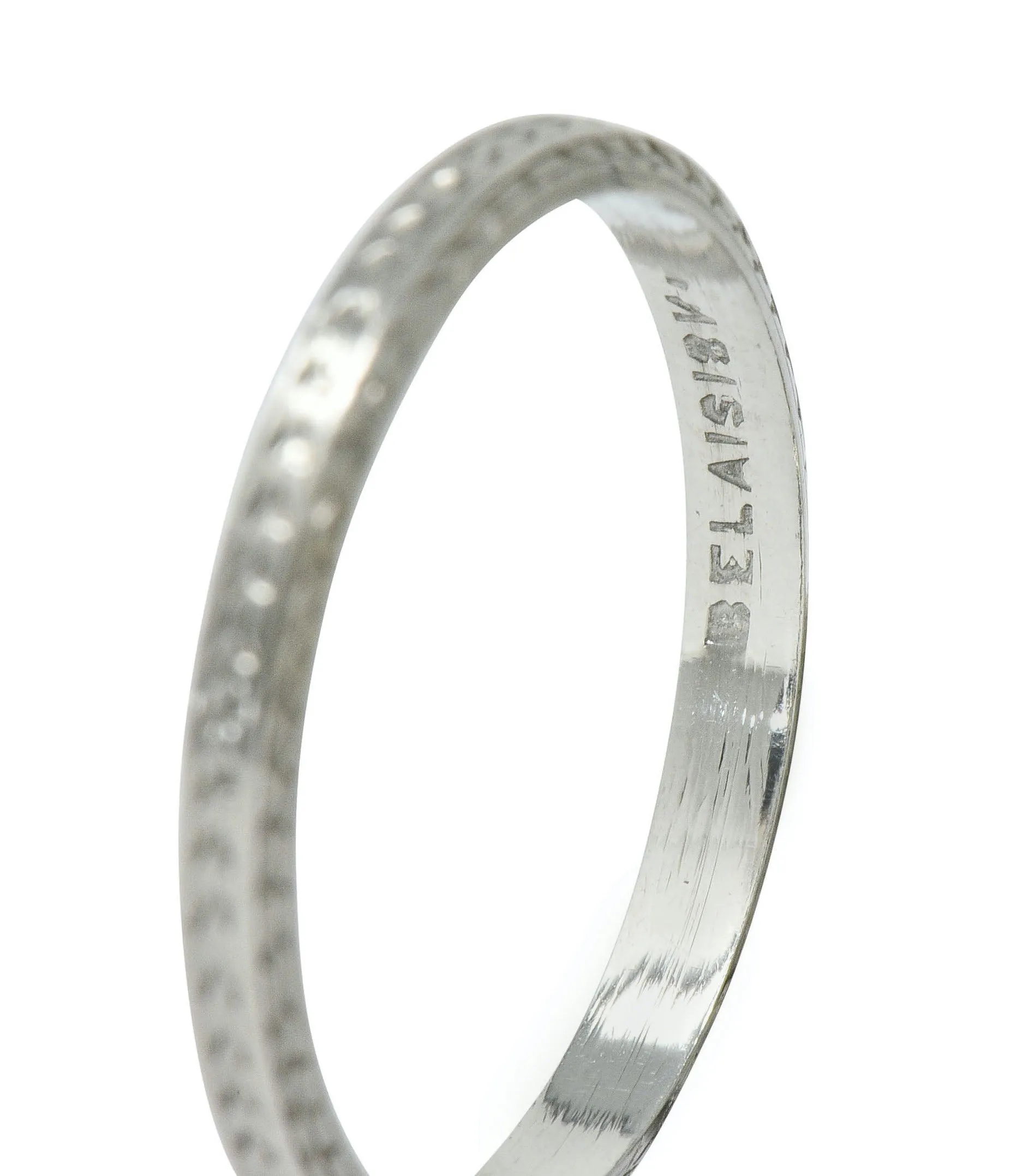 Art Deco 18 Karat White Gold Engraved Wheat Band Ring