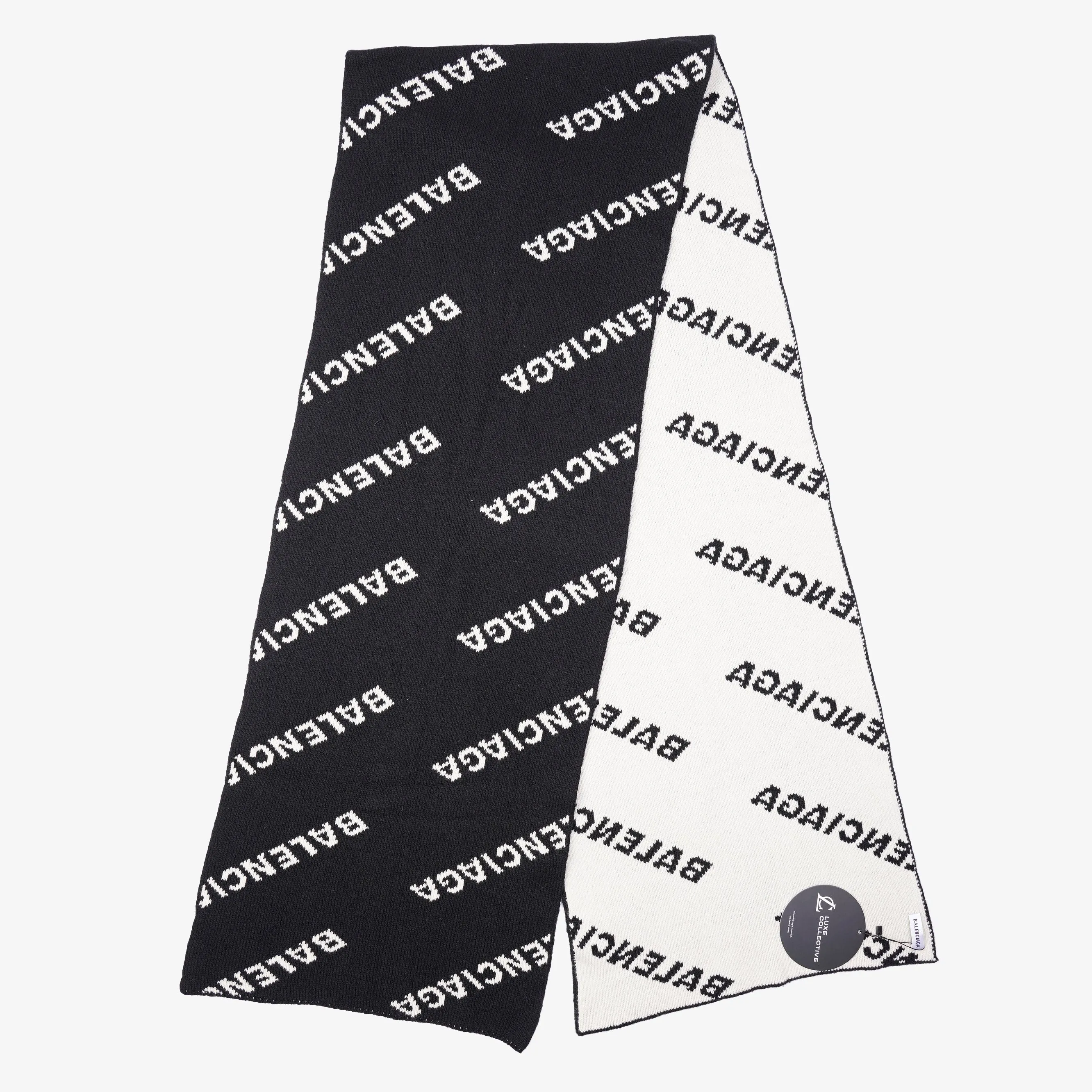 Balenciaga Womens Logo Scarf Black / White