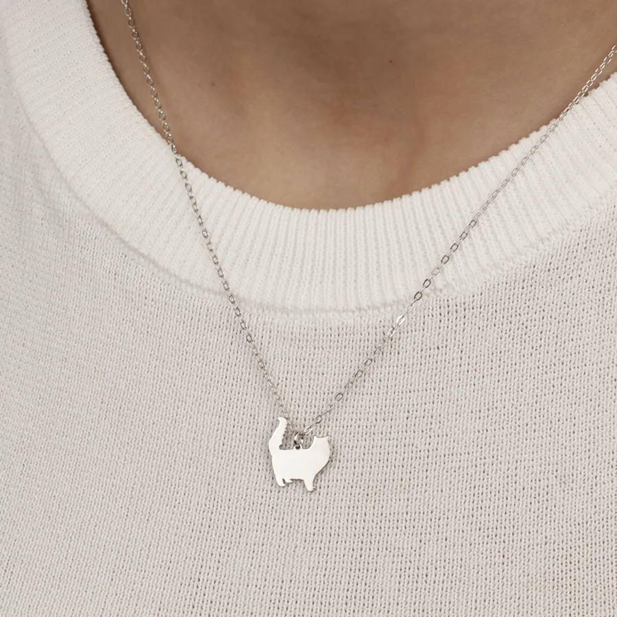 Collar Personalizable Gato con pelo largo Plata