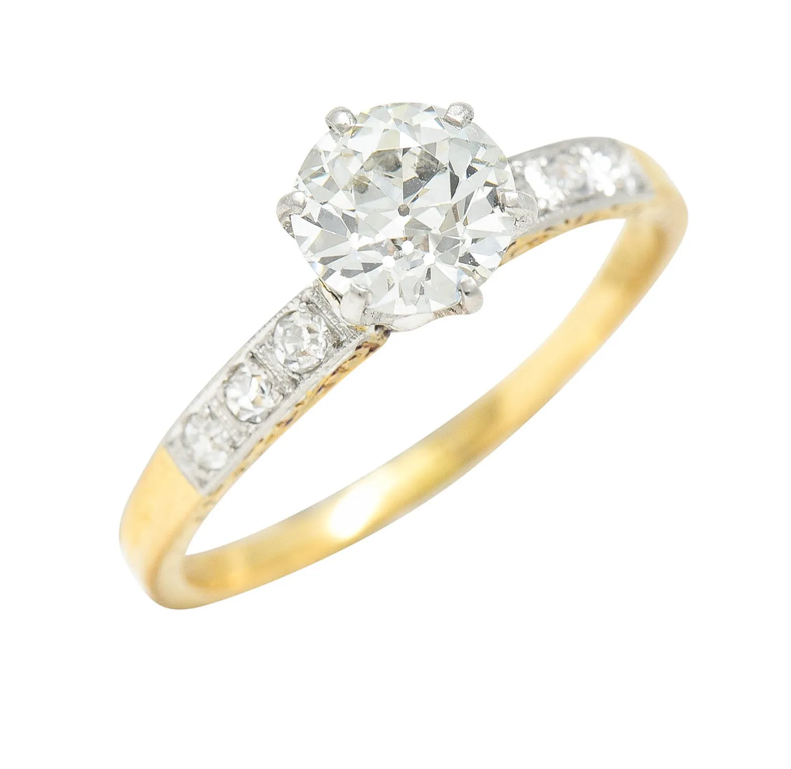 Early Art Deco 0.95 CTW Diamond Platinum-Topped 18 Karat Gold Engagement Ring