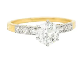 Early Art Deco 0.95 CTW Diamond Platinum-Topped 18 Karat Gold Engagement Ring