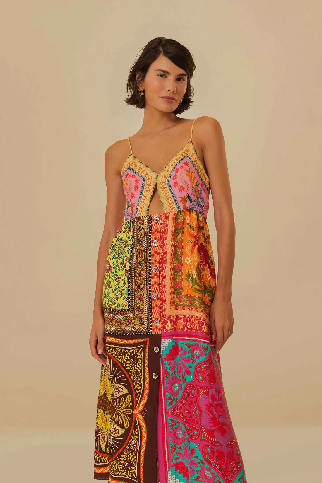 Farm Rio    Scarves Lenzing Ecovero Viscose Midi Dress Multicolor