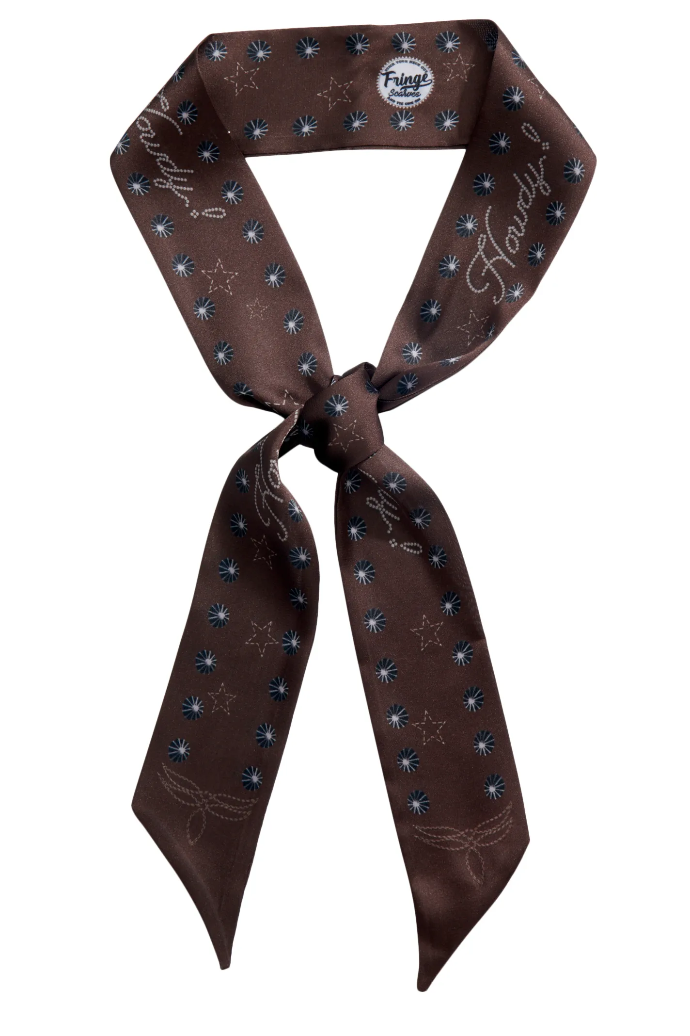Fringe Scarves Brown & Howdy & Studs Print Twilly