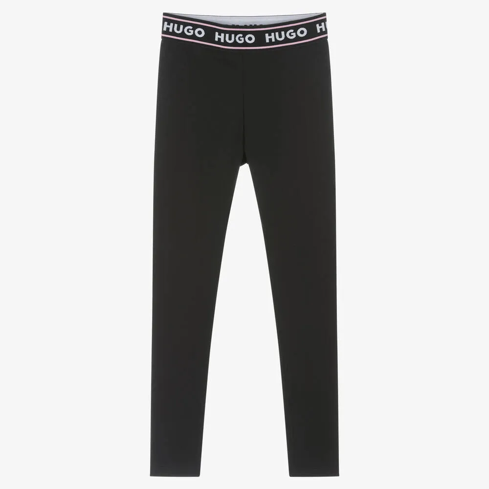 Girls Black Waistband Leggings 