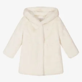 Girls Ivory Faux Fur Coat