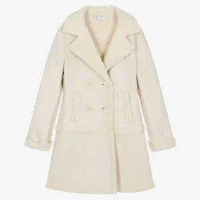 Girls Ivory Faux Suede Coat