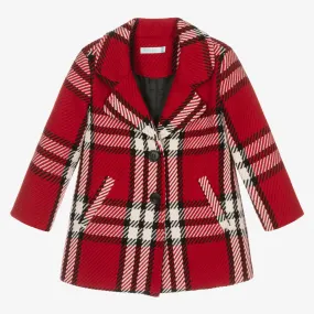 Girls Red Check Wool Coat