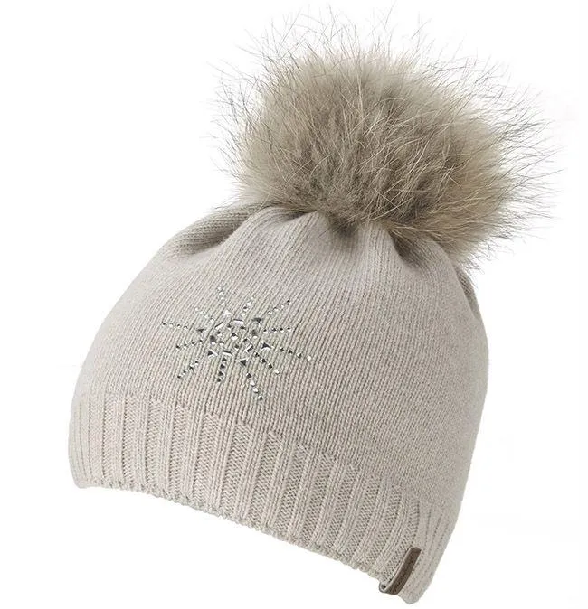 Manby Womens Ski Accessories Star Hat Oatmeal