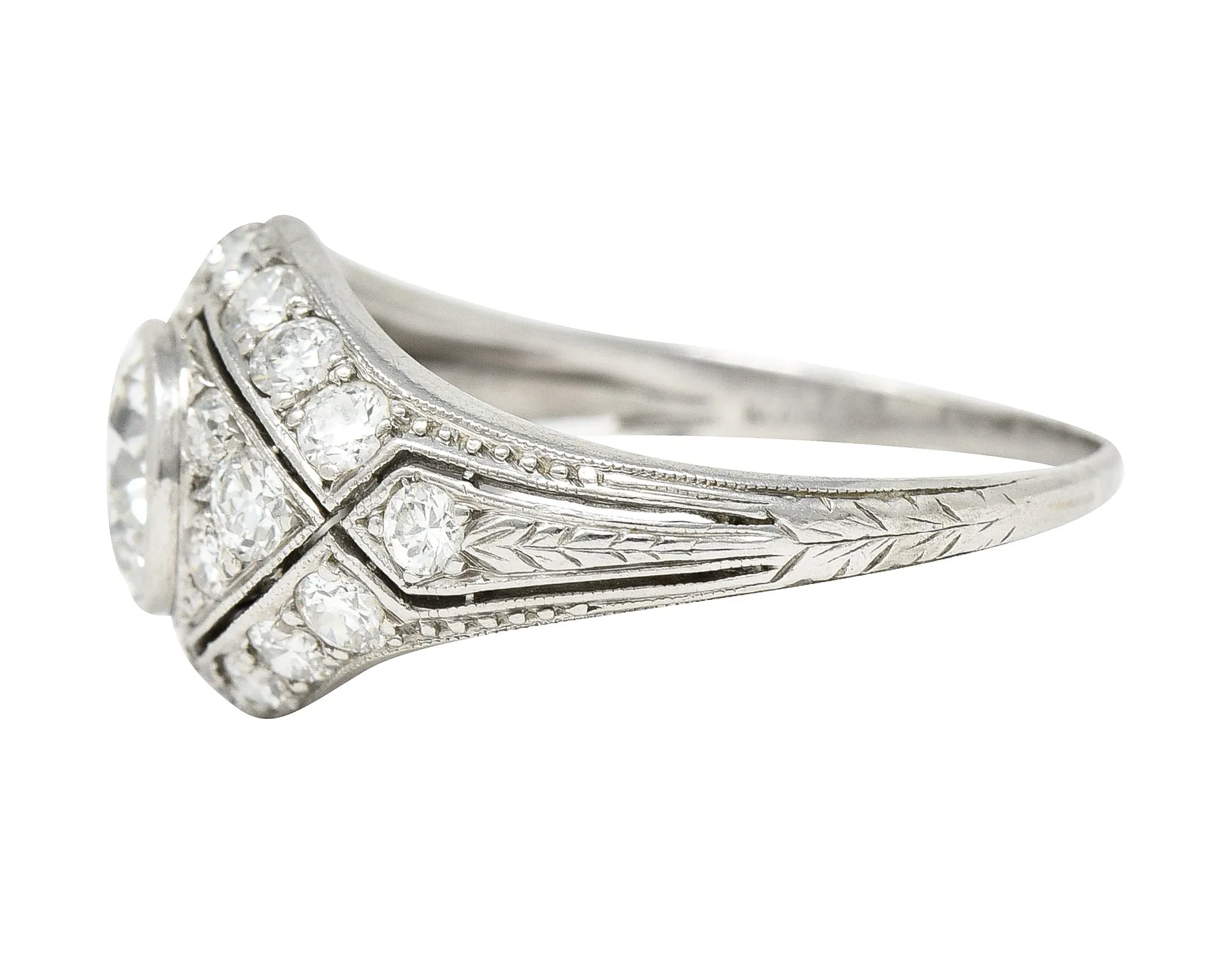Marcus and Co. Art Deco 1.95 CTW Diamond Platinum Bombè Band Engagement Ring
