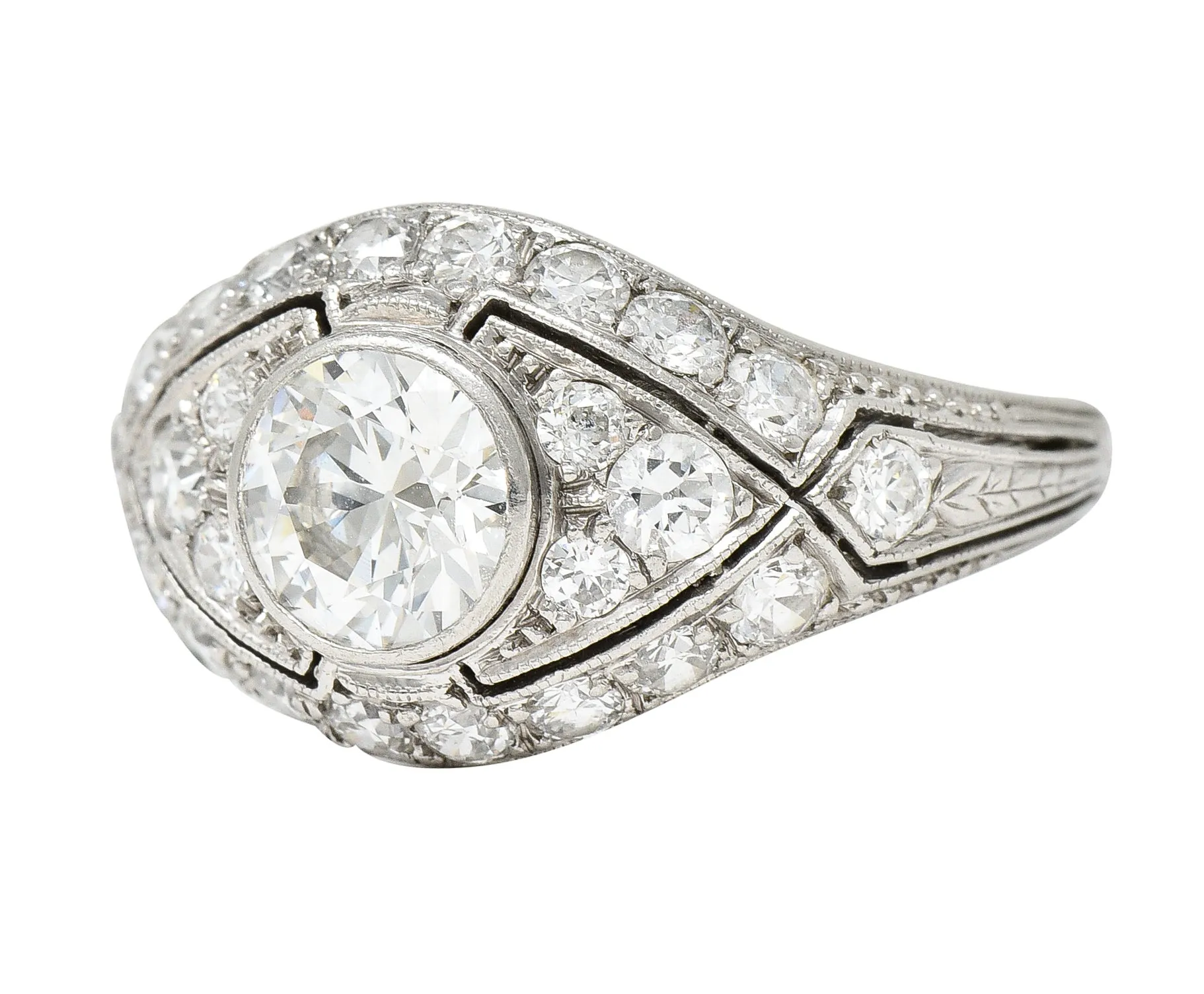 Marcus and Co. Art Deco 1.95 CTW Diamond Platinum Bombè Band Engagement Ring