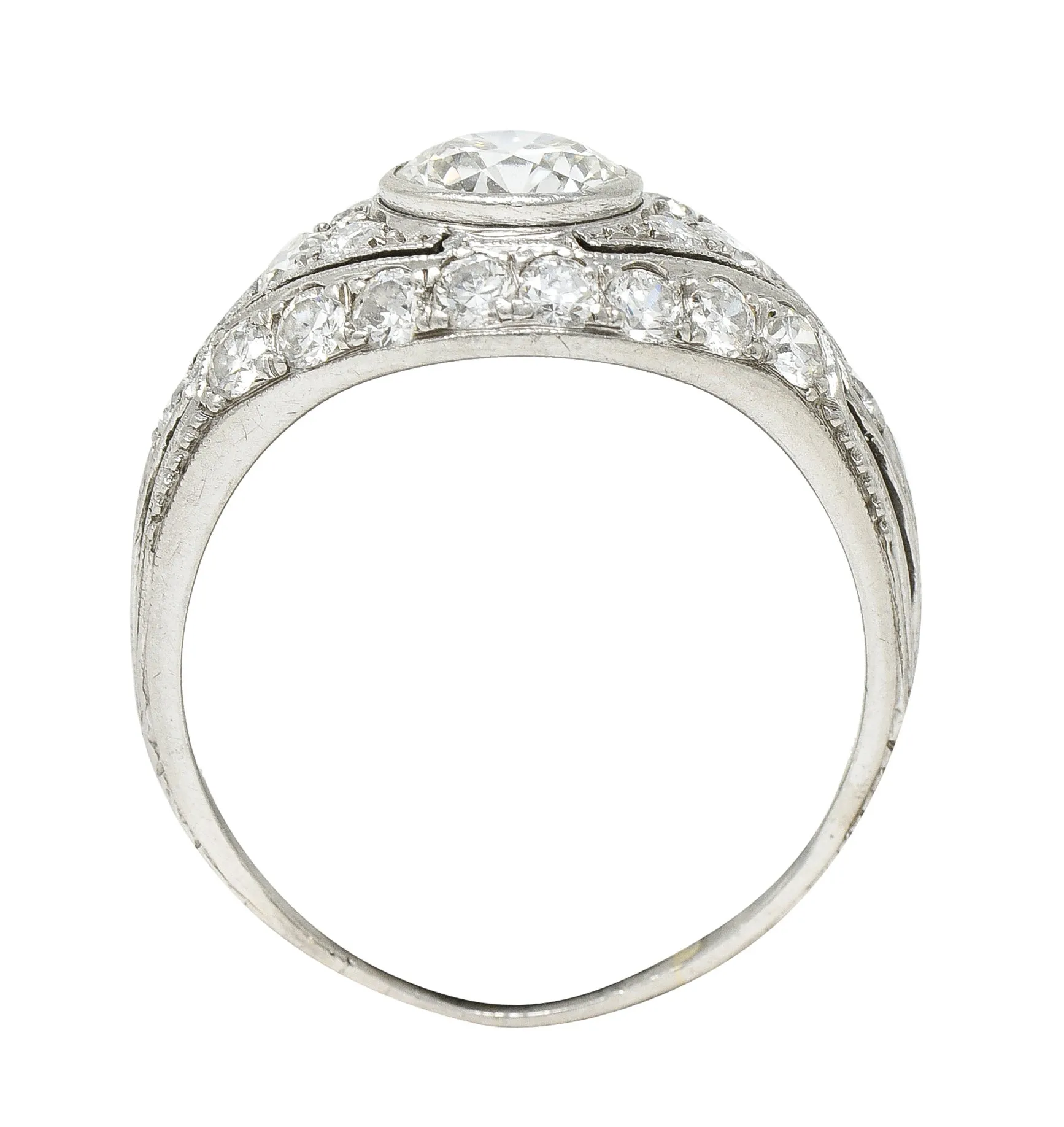 Marcus and Co. Art Deco 1.95 CTW Diamond Platinum Bombè Band Engagement Ring
