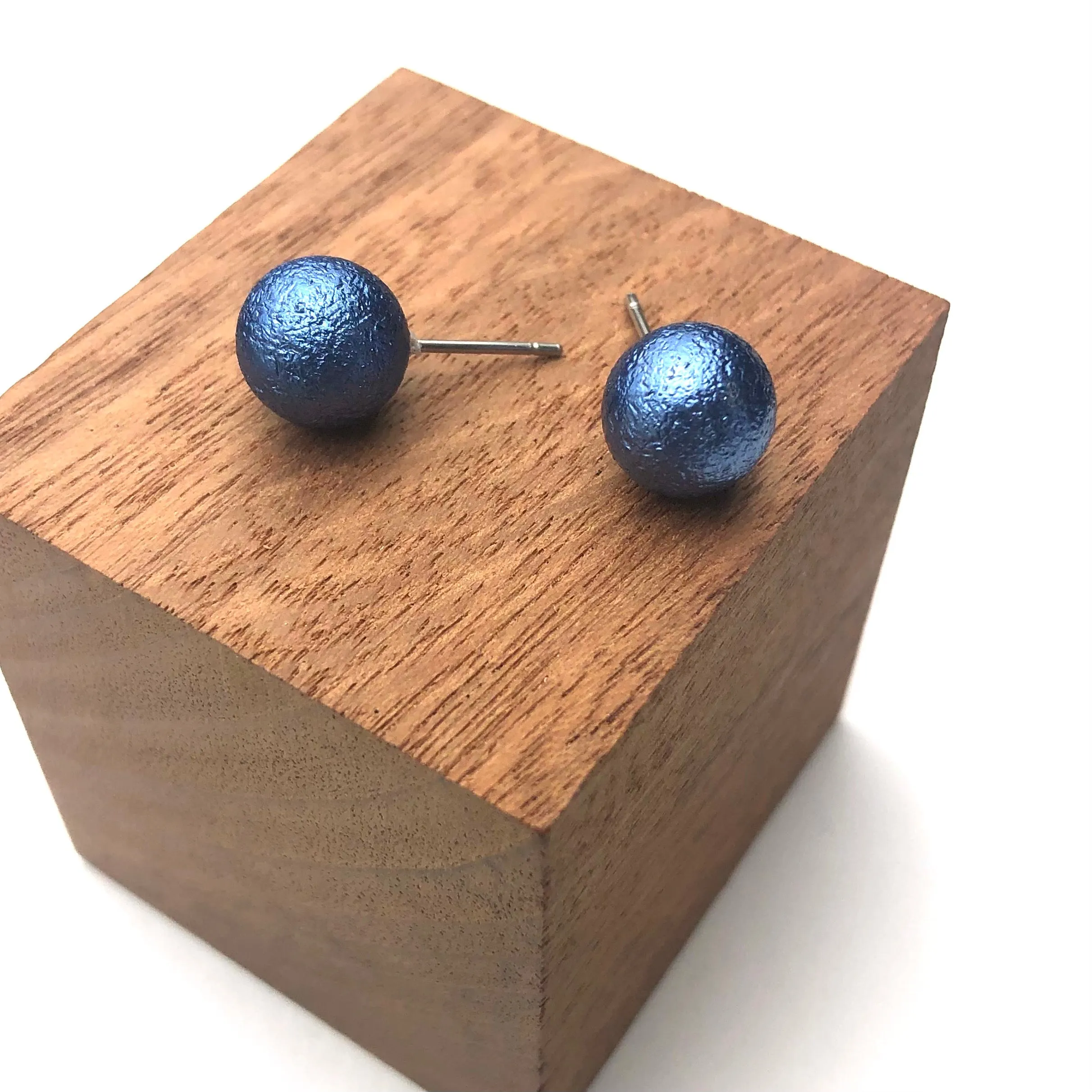 Midnight Blue Pitted Lucite Large Ball Stud Earrings