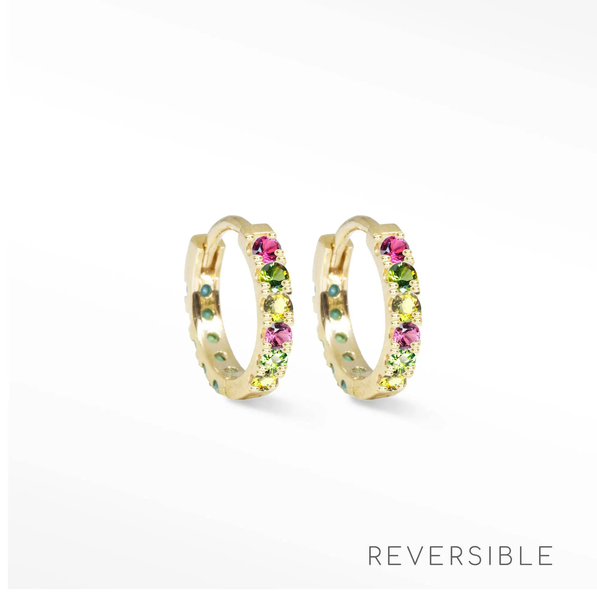 Natalie Multi Tourmaline & Emerald 18k Yellow Gold Reversible Huggies 13mm