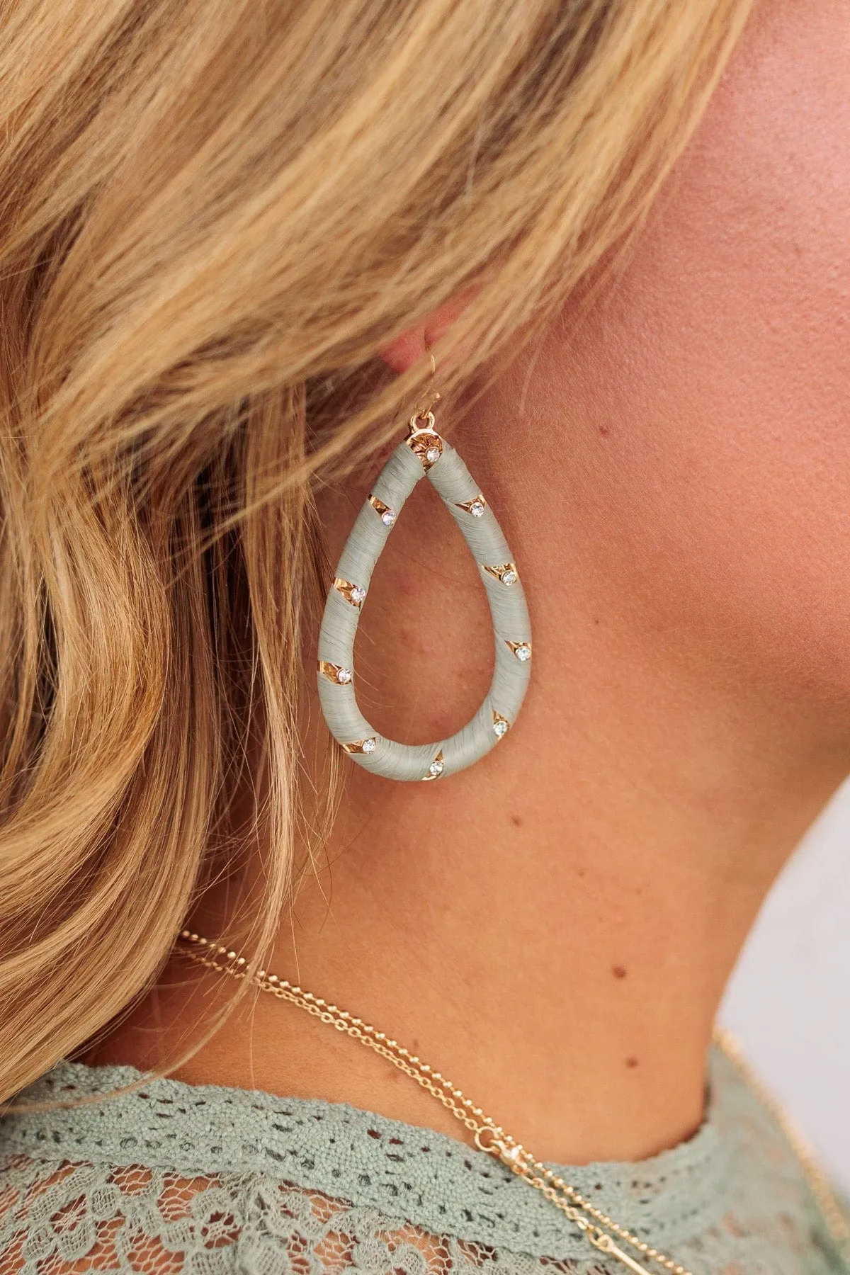 Opulent Lives Teardrop Dangle Earrings- Dusty Sage