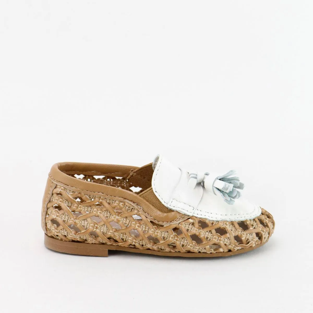 Papanatas White and Camel Tassel Wicker Loafer