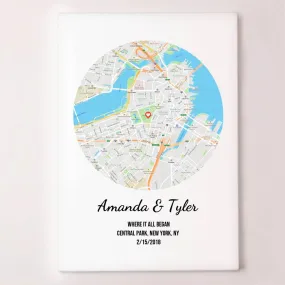 Personalized Round Map - Wall Art for Couples