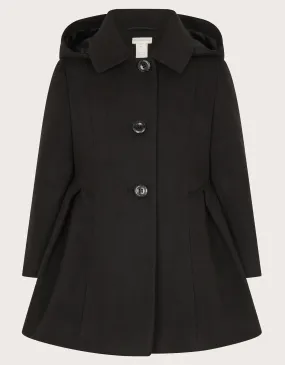 Pleat Swing Hooded Coat Black