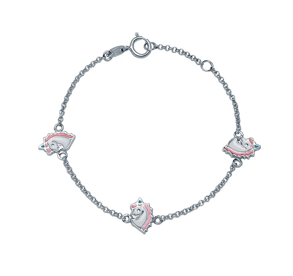 Pulsera Unicornio Azul  Plata
