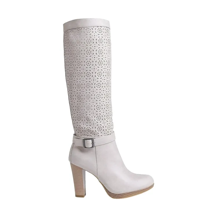 QUEEN HELENA X28 111 Scarpe Donna Stivale Tacco Alto Traforato Beige