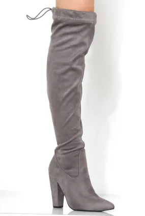 Rosah Grey Suede Over The Knee Boots