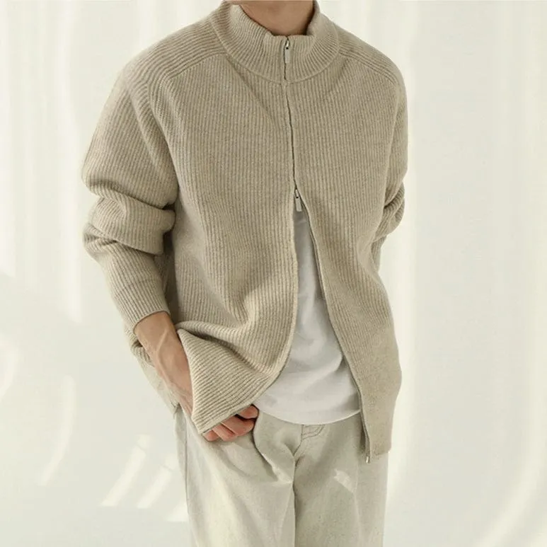 RT No. 10184 KHAKI KNIT TURTLENECK ZIP-UP SWEATER