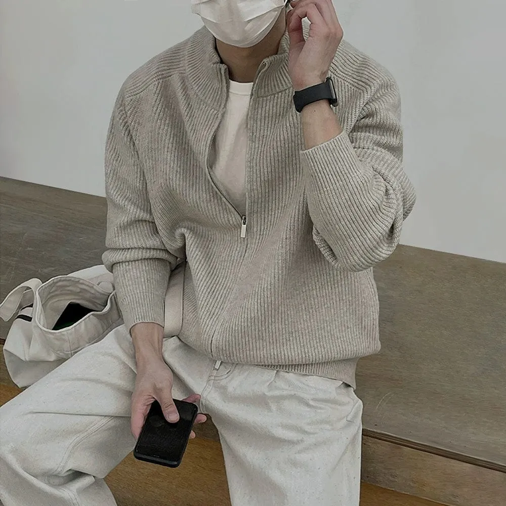 RT No. 10184 KHAKI KNIT TURTLENECK ZIP-UP SWEATER