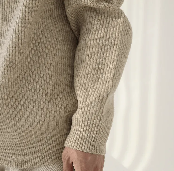 RT No. 10184 KHAKI KNIT TURTLENECK ZIP-UP SWEATER