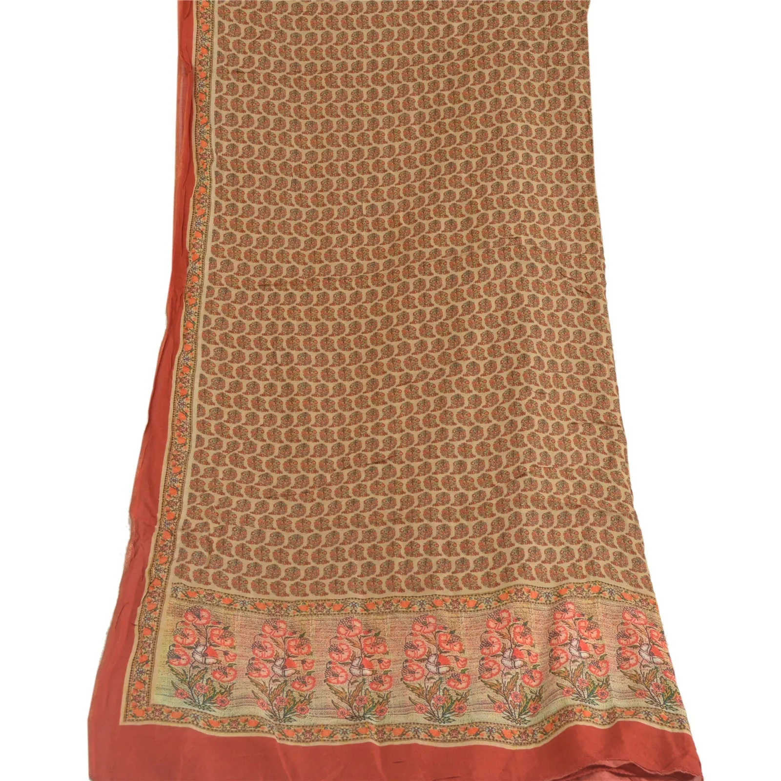 Sanskriti Vintage Cream Long Dupatta Stole Cotton Silk Digital Printed Scarves