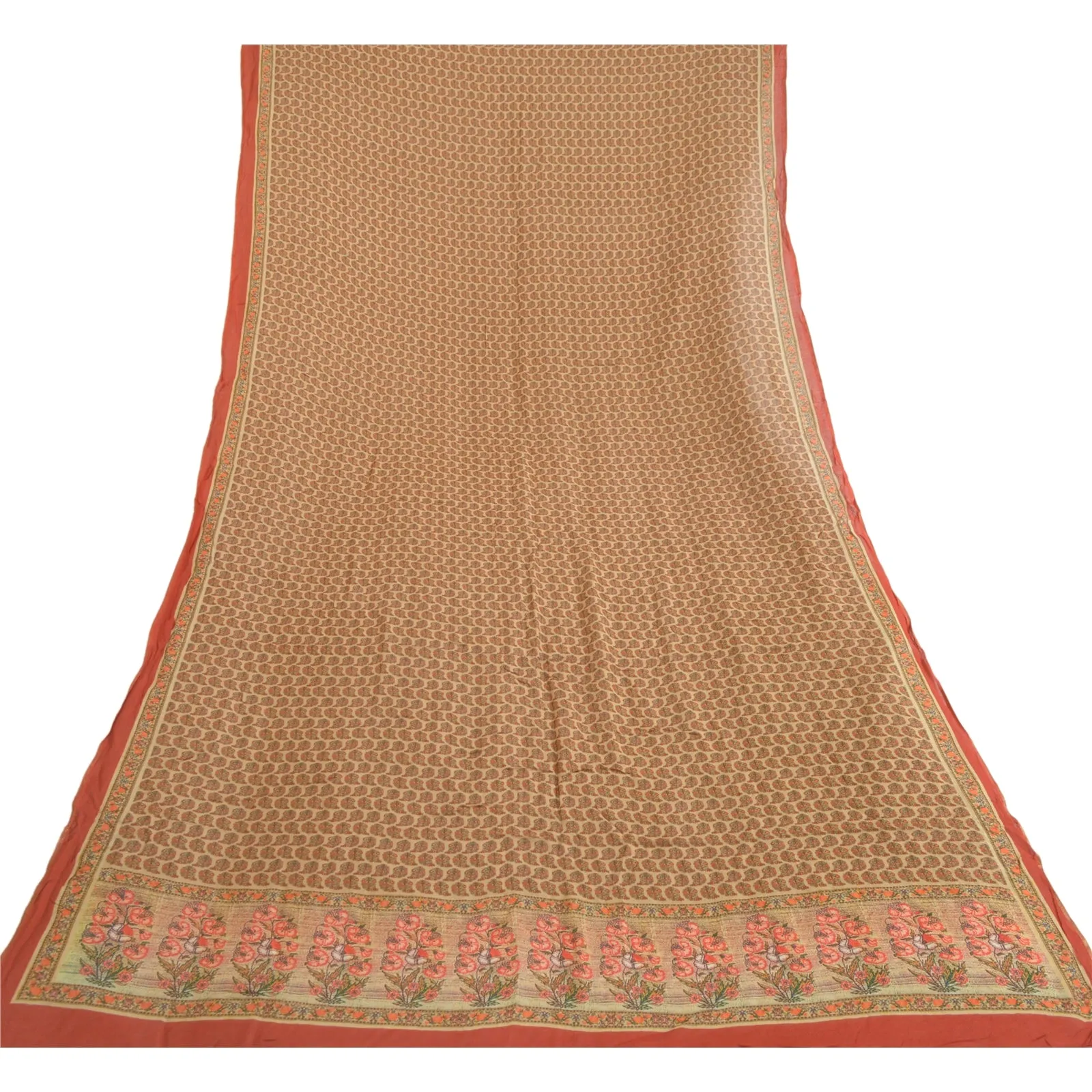 Sanskriti Vintage Cream Long Dupatta Stole Cotton Silk Digital Printed Scarves