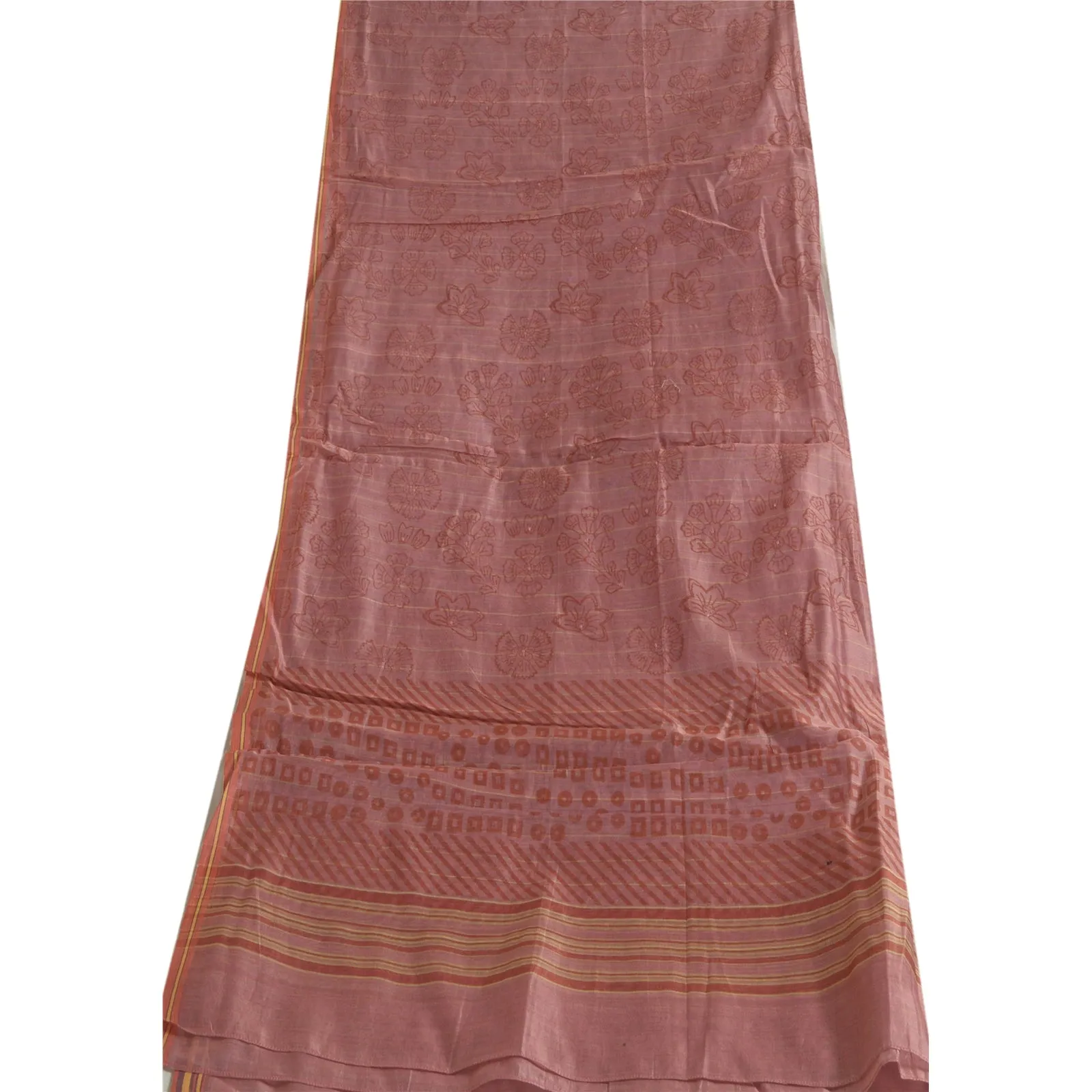 Sanskriti Vintage Long Dupatta Stole Cotton Silk Pink Hand-Block Printed Scarves