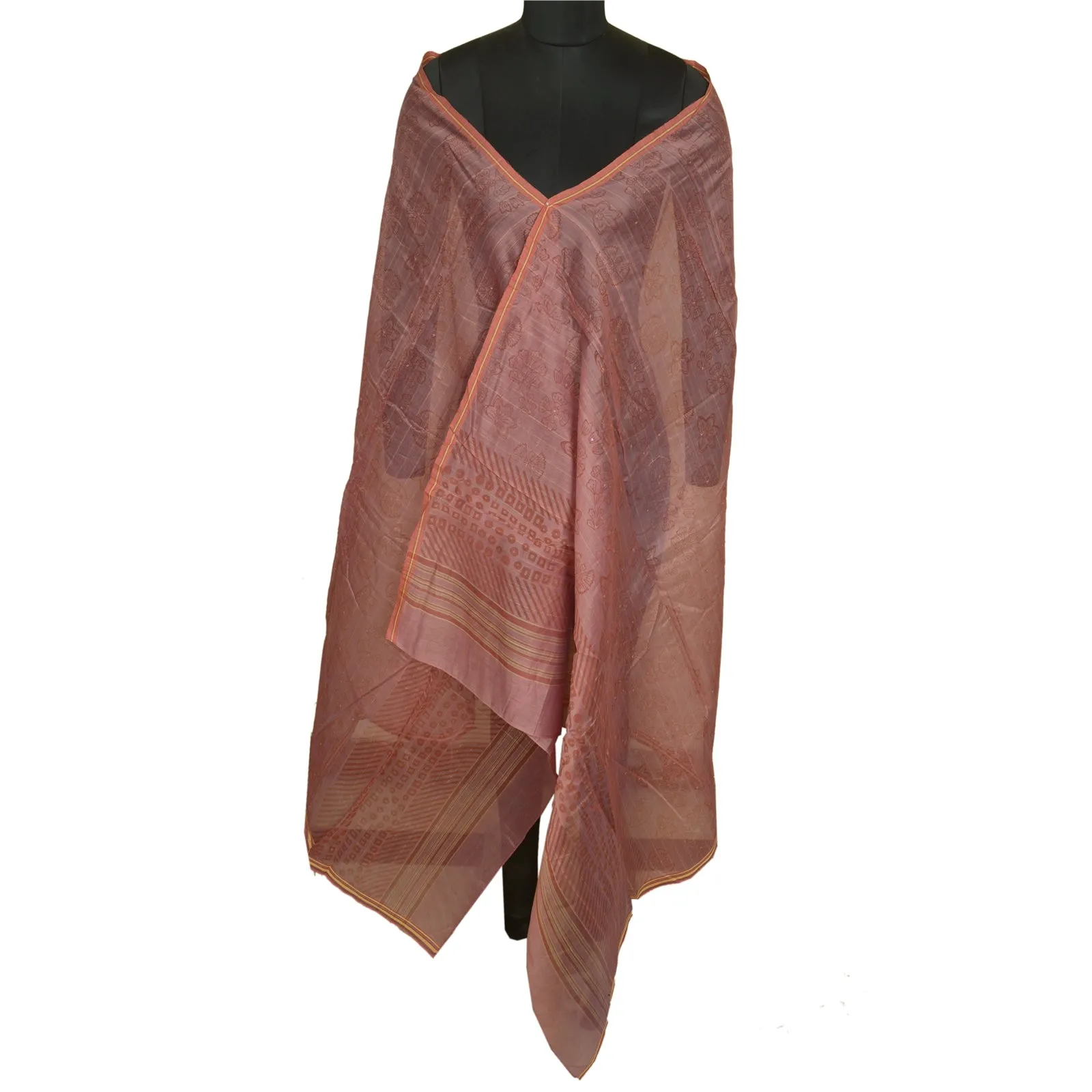 Sanskriti Vintage Long Dupatta Stole Cotton Silk Pink Hand-Block Printed Scarves