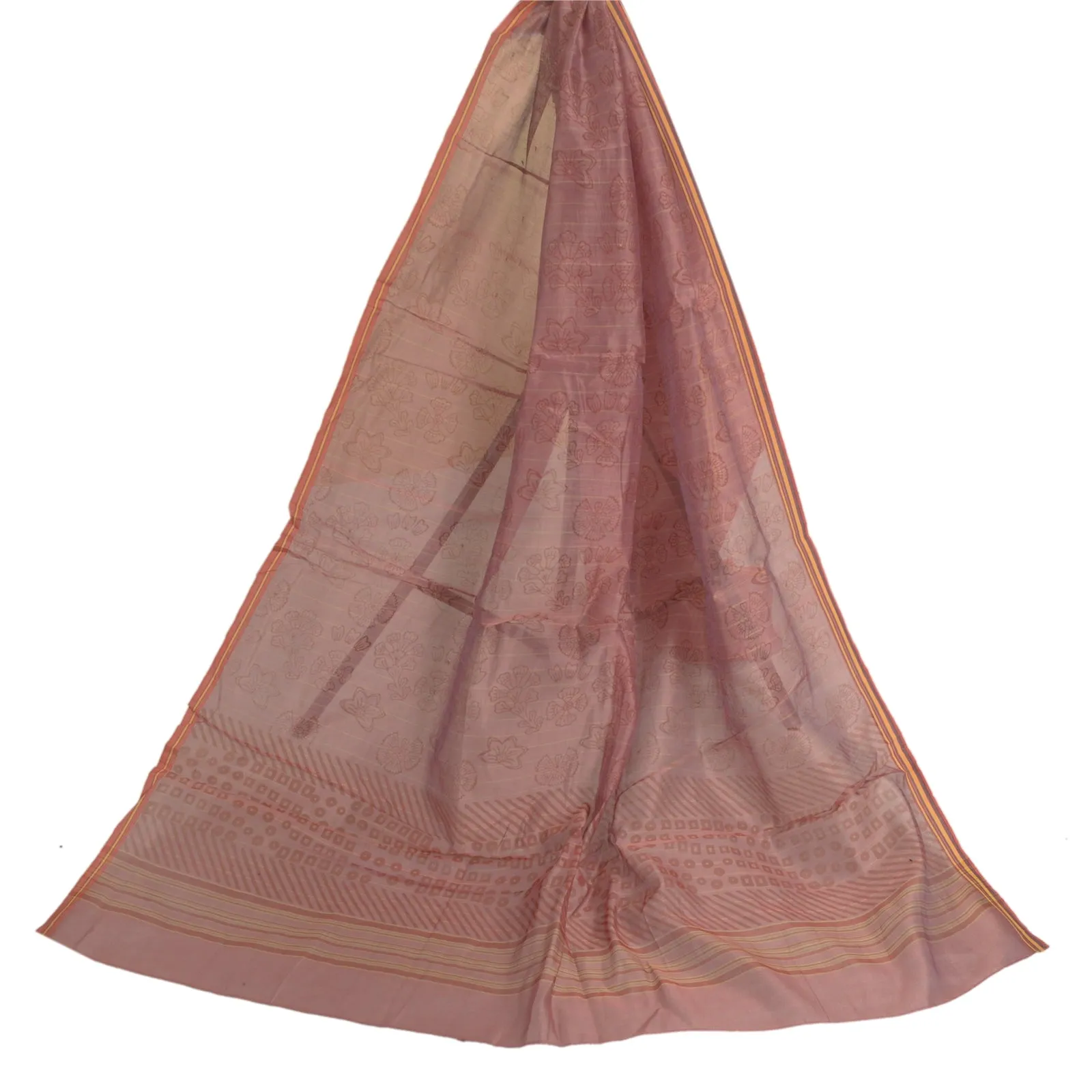 Sanskriti Vintage Long Dupatta Stole Cotton Silk Pink Hand-Block Printed Scarves