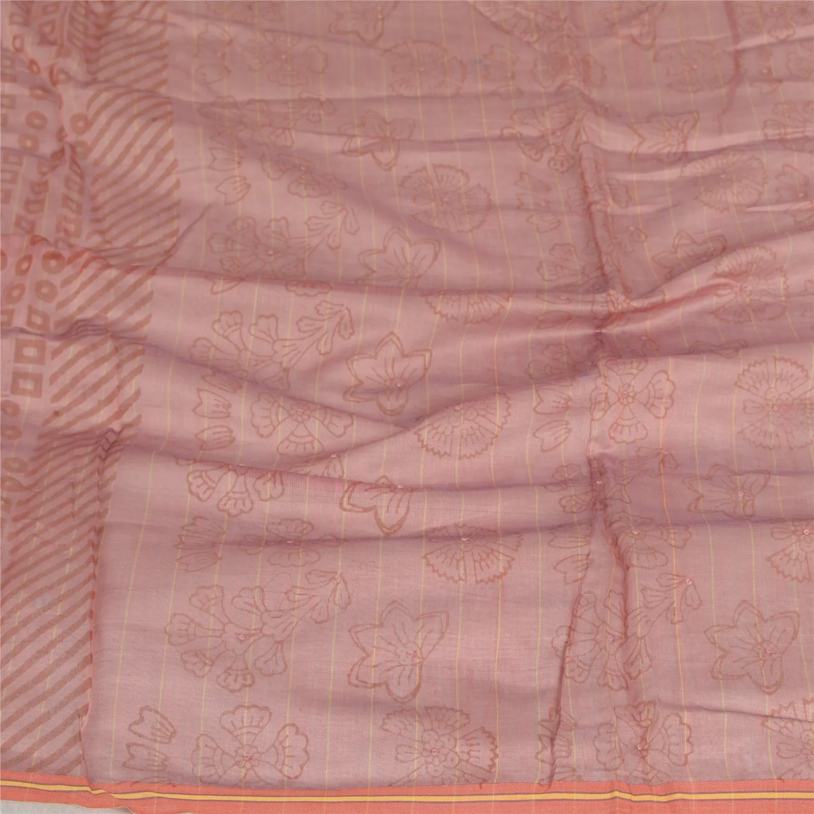 Sanskriti Vintage Long Dupatta Stole Cotton Silk Pink Hand-Block Printed Scarves