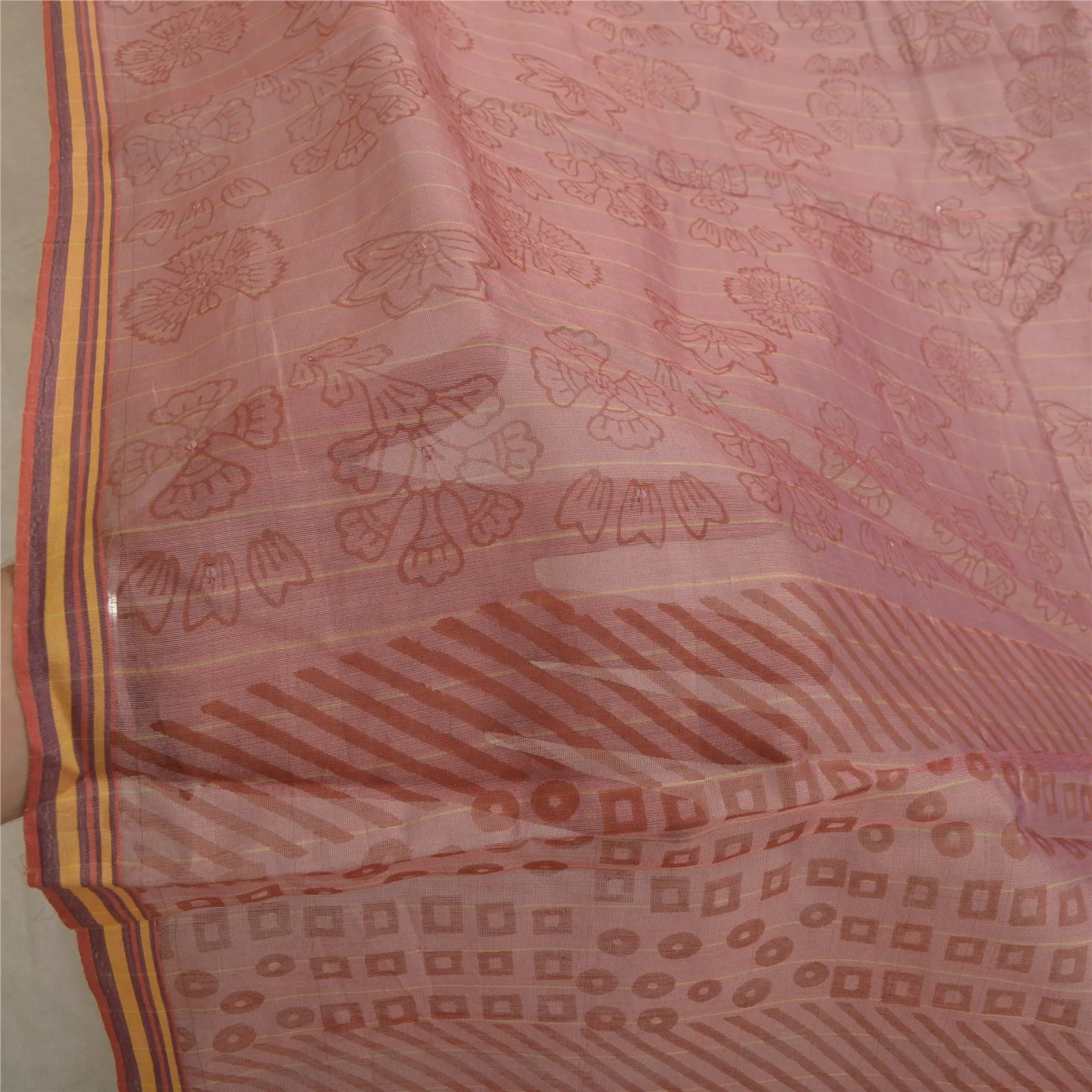 Sanskriti Vintage Long Dupatta Stole Cotton Silk Pink Hand-Block Printed Scarves