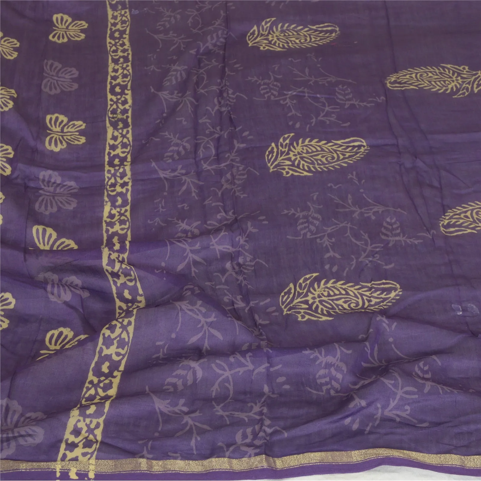 Sanskriti Vintage Long Dupatta Stole Cotton Silk Purple Block Printed Scarves