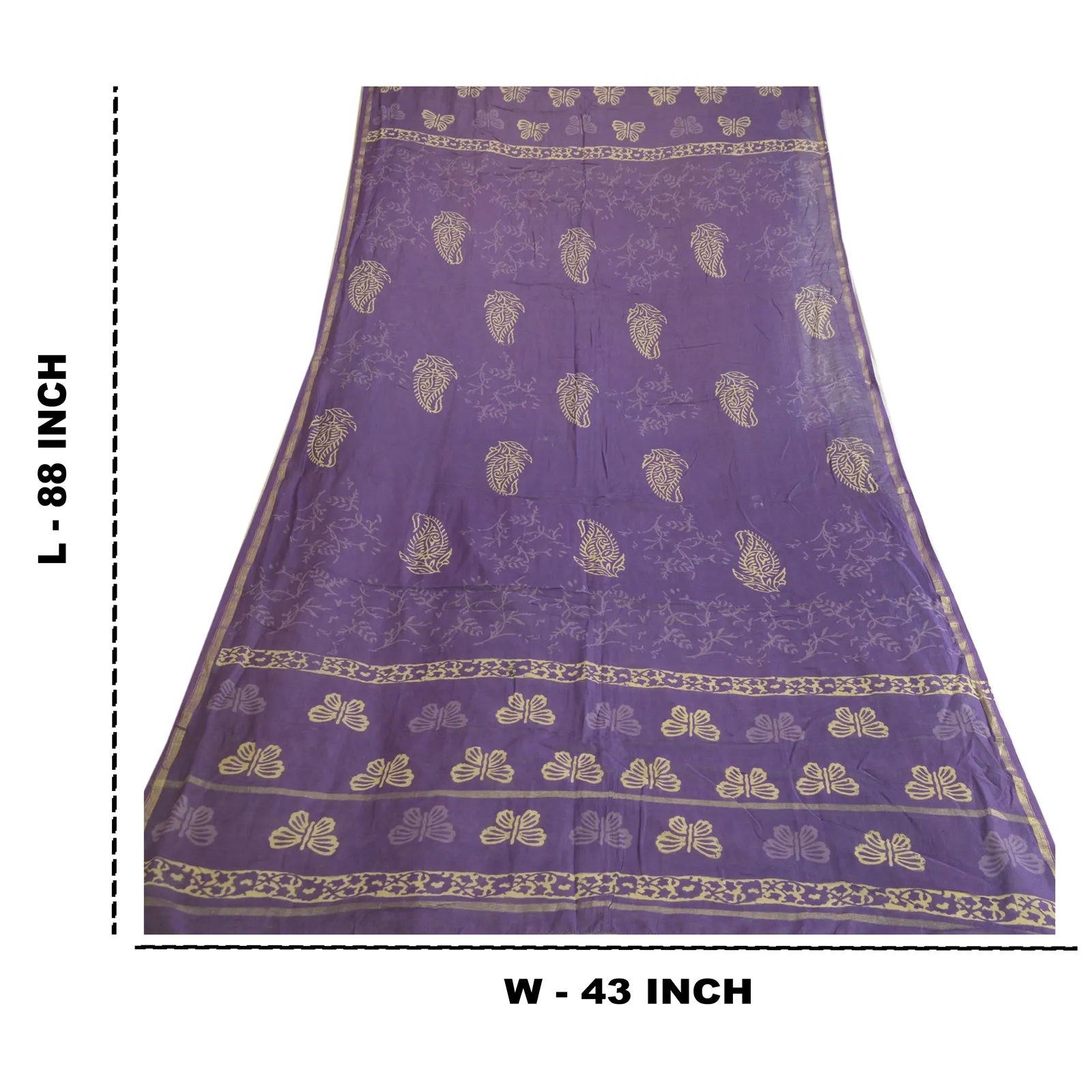 Sanskriti Vintage Long Dupatta Stole Cotton Silk Purple Block Printed Scarves