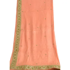 Sanskriti Vintage Long Dupatta Stole Pure Silk Peach Hand Beaded Wrap Scarves