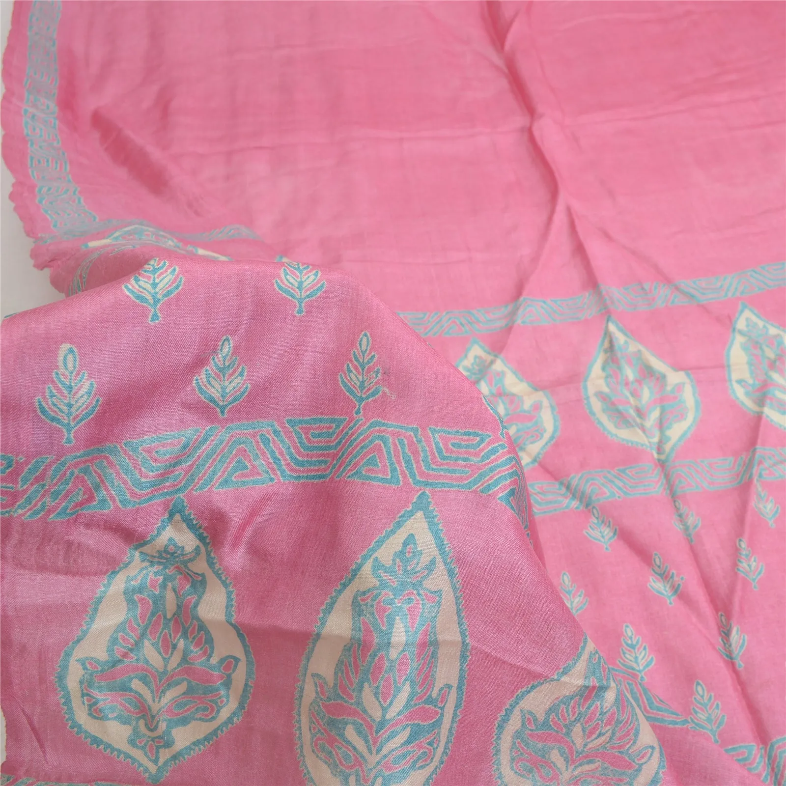 Sanskriti Vintage Long Dupatta Stole Pure Silk Pink Wrap Hijab Printed Scarves