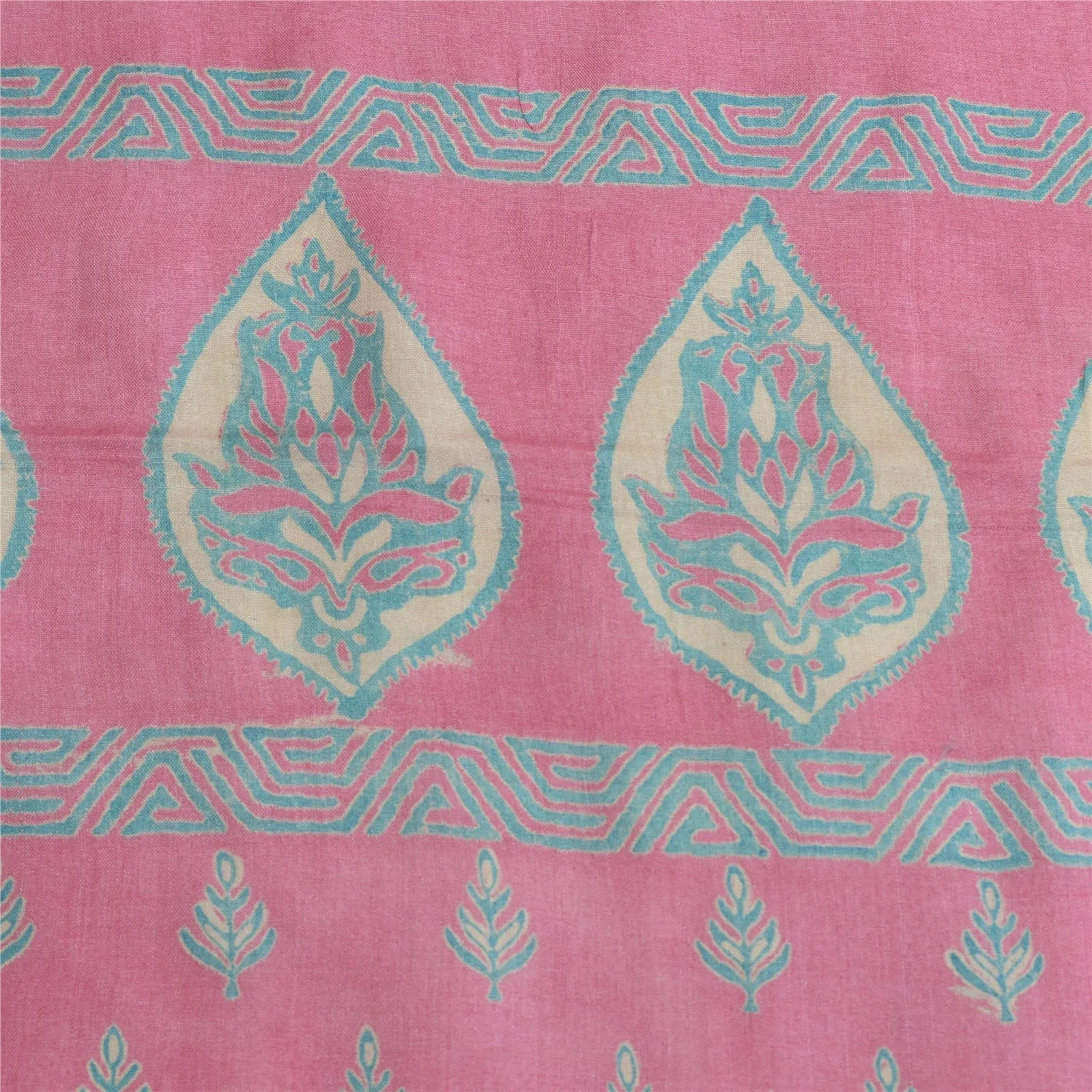 Sanskriti Vintage Long Dupatta Stole Pure Silk Pink Wrap Hijab Printed Scarves