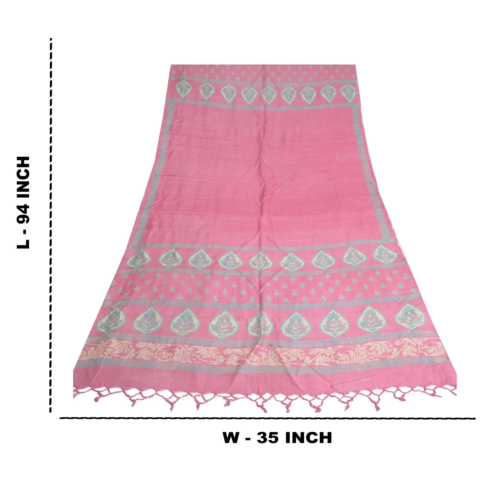 Sanskriti Vintage Long Dupatta Stole Pure Silk Pink Wrap Hijab Printed Scarves