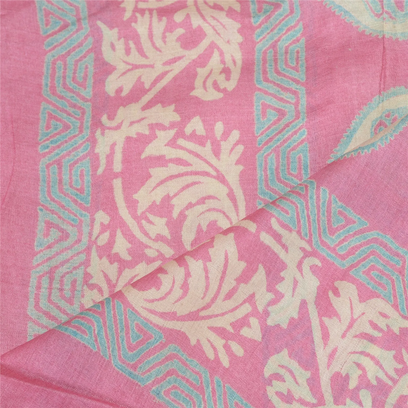 Sanskriti Vintage Long Dupatta Stole Pure Silk Pink Wrap Hijab Printed Scarves